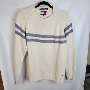 Mens Tommy Hilfiger 97% Cotton Sweater Cream/Marled Blue Size XL